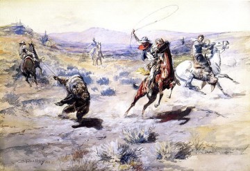  1903 Painting - roping a grizzly 1903 Charles Marion Russell